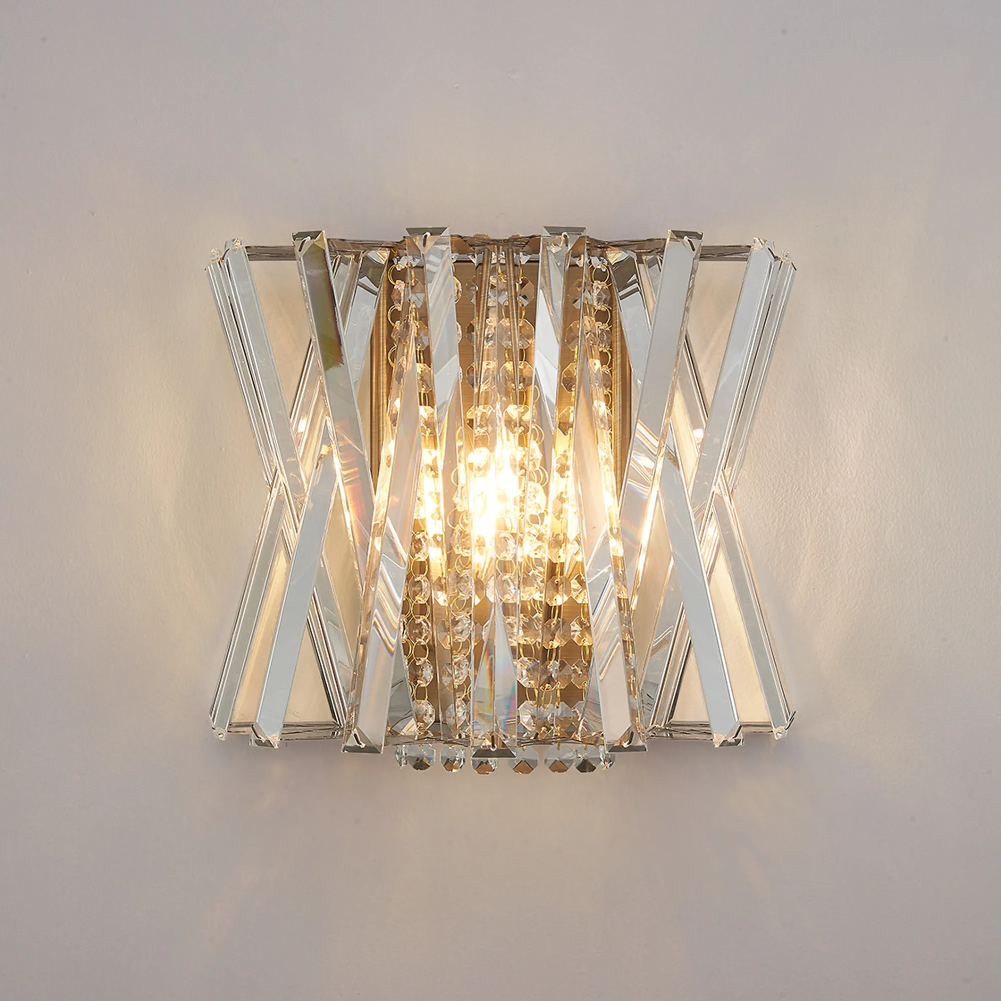 Faline Antique Brass Crystal Wall Lights Diyas Flush Crystal Wall Lights